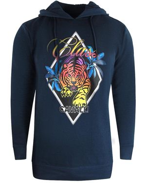 Roberto Cavalli Diamond Tiger Design Hoodie Cotton - Blue