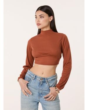Pink Vanilla High Neck Open Back Tie Crop Top - Blue