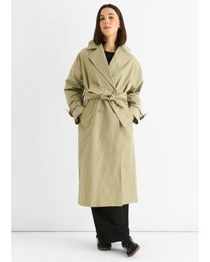Gini London Sage Double Breast Longline Belted Trench Coat - Natural
