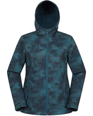 Mountain Warehouse 'Exodus' Printed Softshell Jacket Water Resistant Windproof Activewear - Blue
