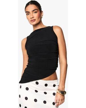 Boohoo Double Layer Ruched Side Asymmetric Hem Sleeveless Top - Black