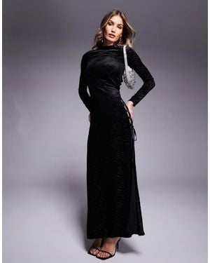 ASOS Long Sleeve Burnout Maxi Dress With Extreme Lace Up Side - Black