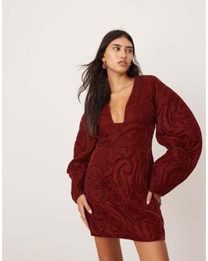 ASOS Velvet Embroidered Quilted Plunge Mini Dress With Sleeve Detail