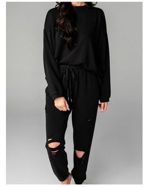 Everyday the Label Distressed Sweatshirt And Joggers Set - Black