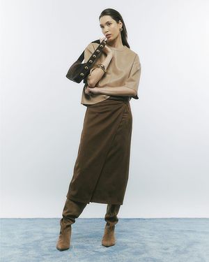 River Island Wrap Midi Skirt Faux Suede - Brown