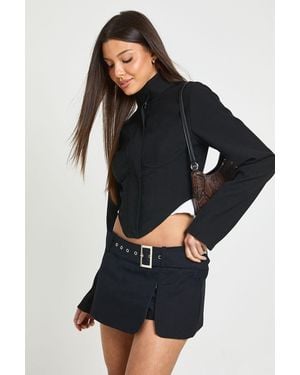 Boohoo Buckle Front Twill Skort - Black