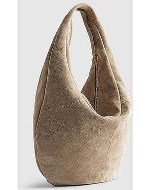River Island Slouch Shoulder Bag Suede Zipped Leather - White