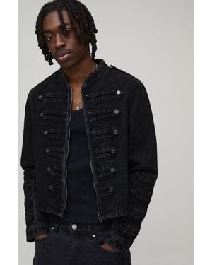 BoohooMAN Washed Military Cropped Denim Jacket - Black