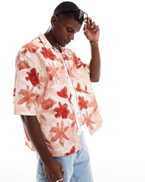 ASOS Boxy Oversized Revere Shirt With Floral Print - Pink