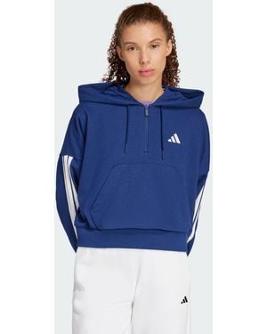 adidas Essentials 3-Stripes French Terry Quarter-Zip Hoodie - Blue