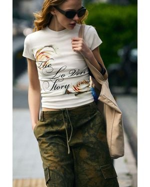 Grimelange Printed Crop Crew Neck T-Shirt - Green