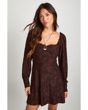 Boohoo Burnout Floral Corset Milkmaid Mini Dress - Brown