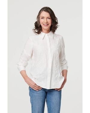 Izabel London Floral Embroidered Long Sleeve Shirt - White