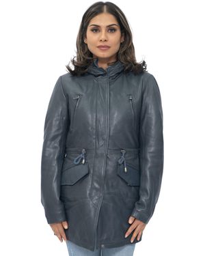 Infinity Leather Hooded Parka Jacket-Bucharest - Blue