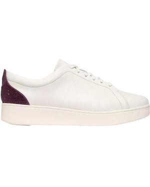 Fitflop Ladies Rally Crystal Leather Trainers /Mauve/Wine) - White