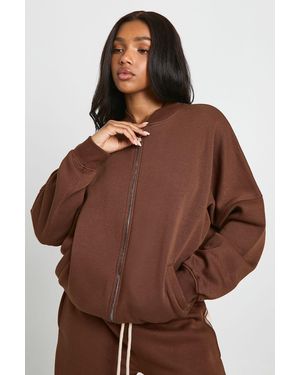 Boohoo Bomber Zip Through Sweatshirt - Brown