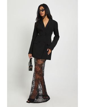 Boohoo Lace Hem Blazer Dress - Black