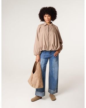 Blue Vanilla Drape Puffball Zipper Jacket - Blue