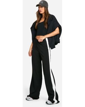 Boohoo Tall Contrast Stripe Wide Leg Trouser - Black