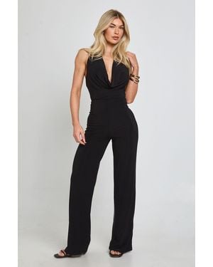 Boohoo Slinky Halterneck Cowl Neck Jumpsuit - Black
