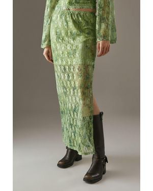 Warehouse Printed Lace Maxi Skirt - Green