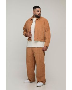 BoohooMAN Plus Washed Cord Relaxed Boxy Worker Jacket - Natural