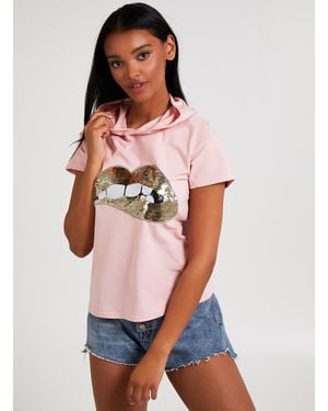 Pink Vanilla Bling Lips Hoodie Tee - White