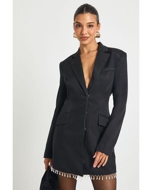 Boohoo Pearl Trim Blazer Dress - Blue