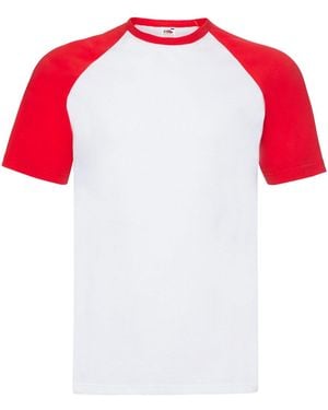 Fruit Of The Loom Adult Contrast Panel Baseball T-Shirt Cotton - Red