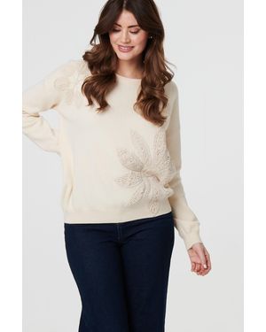 Izabel London Floral Embroidered Drop Shoulder Jumper - White