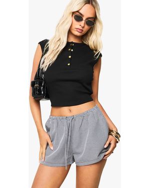Boohoo Rib Button Detail Cap Sleeve Top - Black