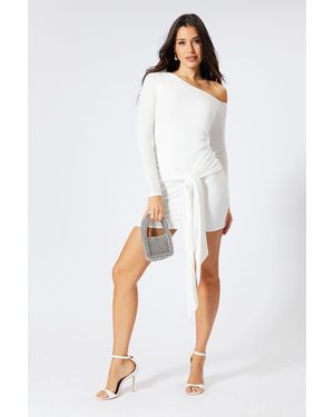 MissPap Drop Shoulder Tie Drape Mini Dress - White