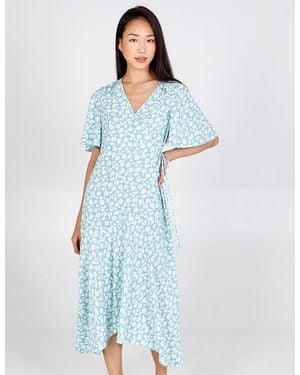 Blue Vanilla Angel Sleeves Wrap Midi Dress - Blue