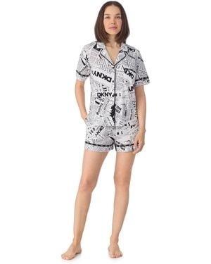 DKNY Short Sleeve Notch Collar And Boxer Set - White