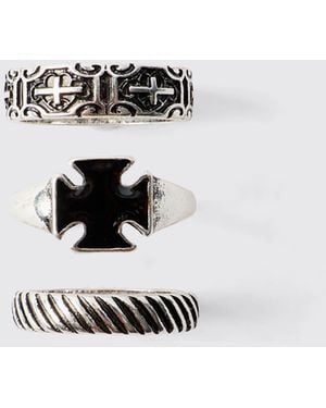 BoohooMAN 3 Pack Silver Ring - Metallic