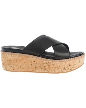 Fitflop Eloise Leather Wedge Cross Slide Sandals - Blue