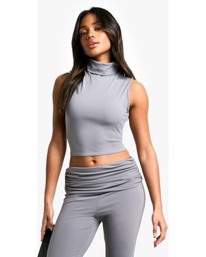 Boohoo Sculpting Matte Slinky High Neck Sleeveless Top - White