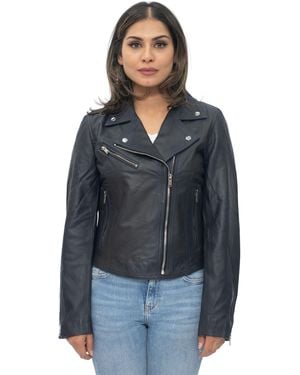 Infinity Leather Classic Biker Brando Jacket-Baku - Blue