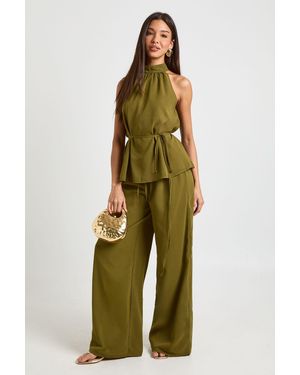 Boohoo Chiffon Low Rise Wide Leg Trousers - Green