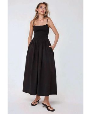 Hiccup Square Collar A-Form Maxi Dress - Black