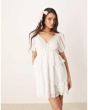 For Love & Lemons Rosalyn Lace Detail Mini Dress - Natural