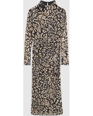 River Island Midi Dress Petite Mesh Leopard Print - White