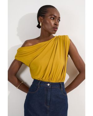 Karen Millen Jersey Crepe Asymmetric Bodysuit - Yellow