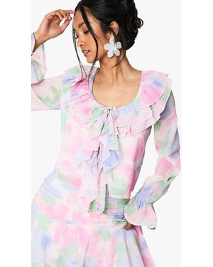 Boohoo Floral Chiffon Ruffle Blouse - Pink