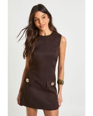 Boohoo Tailored A-Line Mini Dress - Brown