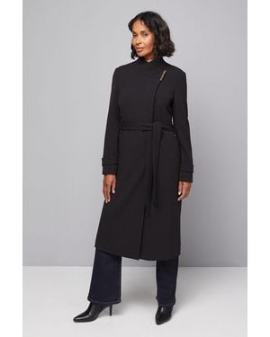 Wallis Double Crepe Wrap Belted Coat - Black