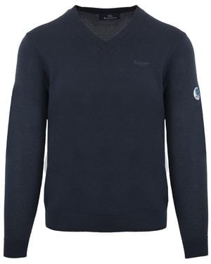 Aquascutum V-Neck Pull Over Jumper Material_Cotton - Blue