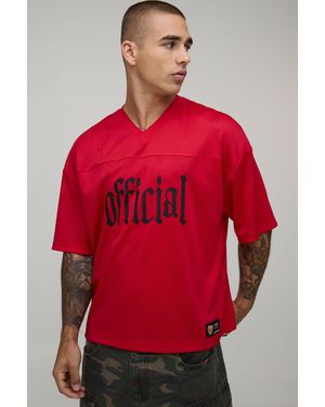 BoohooMAN Oversized Boxy Official V-Neck Sports Top - Red