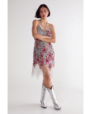 Nasty Gal Star Lightening Bolt Embellished Tassel Hem Mini Dress - Red