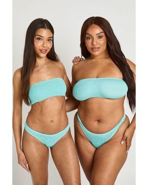Boohoo Premium Fits All Crinkle Bandeau Bikini Top - Blue